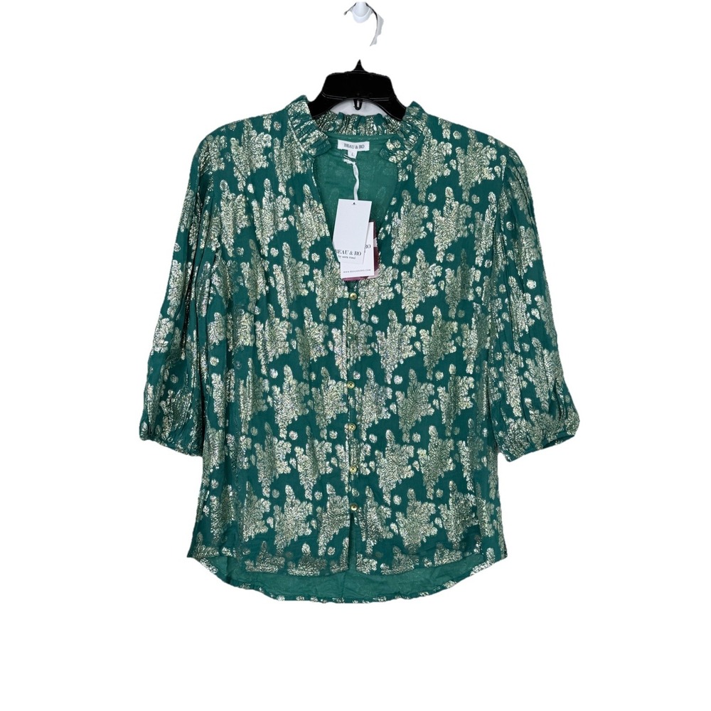 Beau & Ro The Lilly Top Emerald Green Gold Shine Size Large NEW